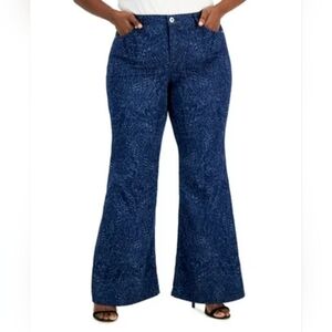 International Concepts INC MD Indigo Lazer-Print Flare Leg Jeans